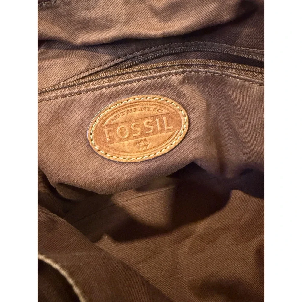 Fossil Brown Pebbled Leather Satchel Crossbody Bag Brass Hardware Handbag